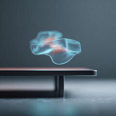 Poster - Futuristic technology concept with floating data above device. A visual metaphor for innovation, data analysis, science. Great for tech, science, AI projects.