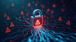 © Svitlana - A security breach concept: glowing warning signs and data streams leaking through a vibrant glowing chrome padlock