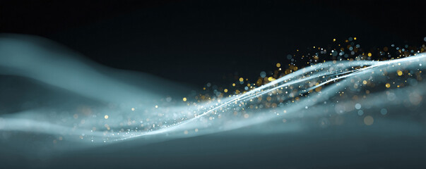 Poster - Abstract background with shimmering particles and flowing lines. Evokes energy, technology, connectivity, and digital space. Great for website headers, presentations, or ads.