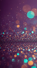 Poster - Purple background with bokeh effect, featuring orange and teal light circles, creating a sparkling, festive atmosphere, ideal for celebratory designs or glamorous backgrounds