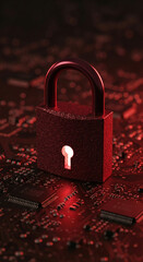 Leinwandbilder - Red padlock on circuit board, illuminated from within Keyhole, symbolizes digital security, data protection, and cybersecurity