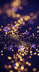 Poster - Abstract image of golden and purple bokeh lights on dark background, creating a sparkling, celebratory mood, ideal for festive designs or elegant branding
