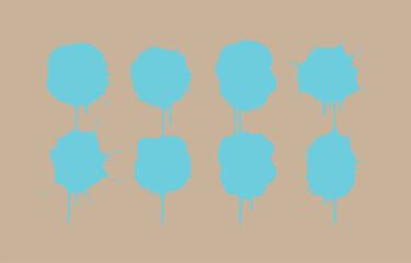 Poster - Eight bright cyan paint splatters with drips on a tan background