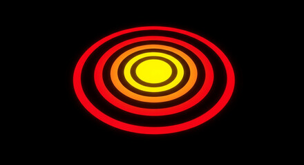 Poster - Concentric circles in red, orange, and yellow hues against a black background, creating a vibrant and dynamic visual effect suitable for various design applications