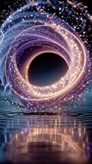 Fototapete - A glowing fiery ring made of energy particles hovers above a dark textured surface in a surreal scene