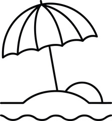Poster - Simple line art beach umbrella with sand for summer vacation isolated on transparent background