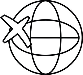 Poster - Simple line icon of a globe with a circling airplane isolated on transparent background