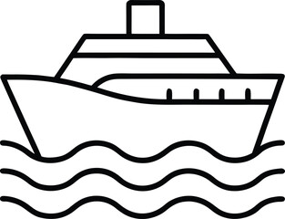 Poster - Simple line icon of a large cruise ship sailing through waves isolated on transparent background