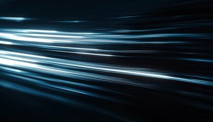 Poster - Dark blue background with light lines, glowing lines, light streaks Abstract motion blur effect Dark blue background with white lines, glowing lines Generative AI