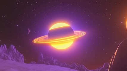 Wall Mural - Colorful space landscape with planets and rings