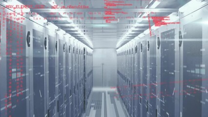 Poster - Faint red code appearing near right rack and spreading across aisle, showing real time data flow