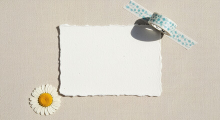 Poster - Daisy flower and paper with washi tape on textured background