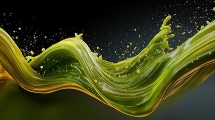 Poster - Abstract liquid splash with vibrant shades of green and yellow against a black background, dynamic flow.