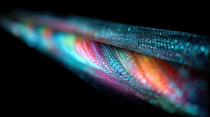 Aufkleber - Colorful led lights illuminating bridge cable section, revealing intricate surface texture during nanocoating application with vibrant technological visual display