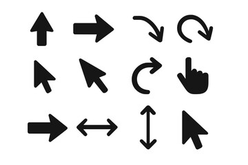Fototapete - Arrow Cursor Icon Set. Black Vector Pack of Direction Arrows, Mouse Pointer, Hand Pointer, Up, Down, Left, Right, Curved, Circular, Computer Web UI Navigation Symbols Transparent Background