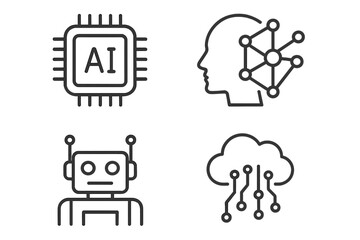 Fototapete - Artificial intelligence line icon set. AI technology, machine learning, neural network, robot, cloud computing, algorithm concepts. Vector graphic for web, mobile app design.