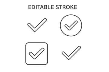 Fototapete - Minimalist Check Mark Icon Set, Thin Line Editable Stroke, Modern Approval Ticks, Outline Vector, Tickmark Collection, Square, Circle, Transparent Background, UI Elements, Graphic Design Resource