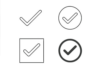 Fototapete - Minimalist Check Mark Icon Collection – Thin Line and Bold Filled Approved Symbols, Circular and Square Outline Set for Apps, Web and User Interface, Editable Stroke, Transparent Background