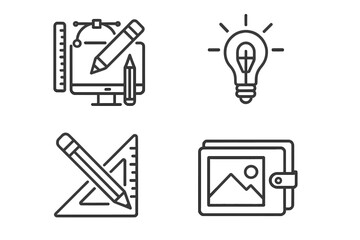 Fototapete - Graphic design line icon set for web and mobile. Vector symbols of digital art, creative process, drawing tools, portfolio showcase, and new idea. Editable stroke pictograms.