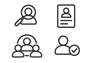 Fototapete - Recruitment line icon set. Headhunting and human resources concepts. Job search, candidate selection, career and resume vector symbols for website and mobile application UI.
