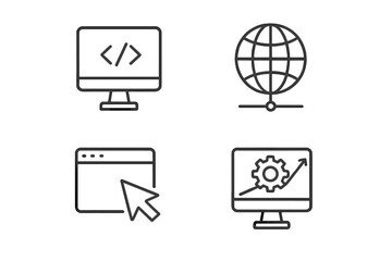 Fototapete - Information technology line icons. IT icons for web, mobile app. Programming, network, website, tech progress, internet, devices, code, software, UI, UX, SEO, analytics.