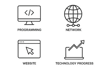Fototapete - Information technology icon set. Web and mobile app icons in thin line style. Programming, global network, website UI, and technology progress graph for IT digital concepts.
