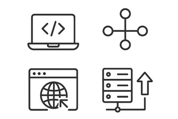 Fototapete - Information technology line icon set. IT concepts for web and mobile apps. Programming, network connection, website development, and server data hosting vector symbols.
