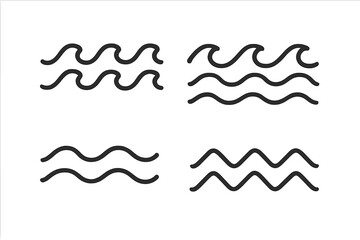 Fototapete - Set of 4 Simple Line Water Wave Icons. Minimal Sea Ocean Symbol Collection. Flat Style Abstract Wave, Water, Liquid, Sea, River, Lake, Aquatic, and Nautical Motif Illustration for Logo Design