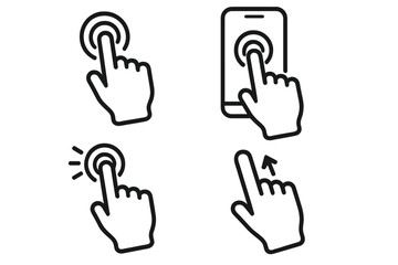 Fototapete - Touchscreen Gesture Interface Icons Collection. Hand Tap, Click, Swipe, and Touchscreen Symbol Set. User Interaction, Mobile Device Navigation Gestures, UX UI Controls, Digital Technology Concept