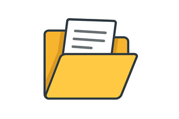Fototapete - Yellow Folder Icon with Document. Open File Folder for Web Design, App, Logo, User Interface. Vector Illustration Isolated on White Background. Office Organization, Archive, Document Storage Concept.