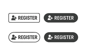 Fototapete - Register Web Button Icon Set. Vector Flat UI Elements for Signup, Registration, Join, Member Access. Modern App Web Design, Black and White Rounded Rectangle Button Isolated