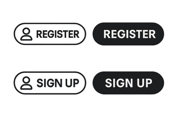 Poster - Register and Sign Up Button Set. Vector UI Elements for Website Registration, Blog Accounts, Online Services, User Access. Modern Web Interface Design Icons Isolated on White