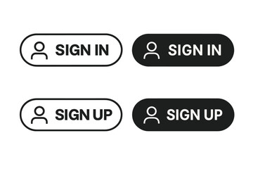 Poster - Sign in sign up button set vector. User interface login signup web buttons. Modern flat style UI elements with person icon. Black white minimalist rounded buttons isolated