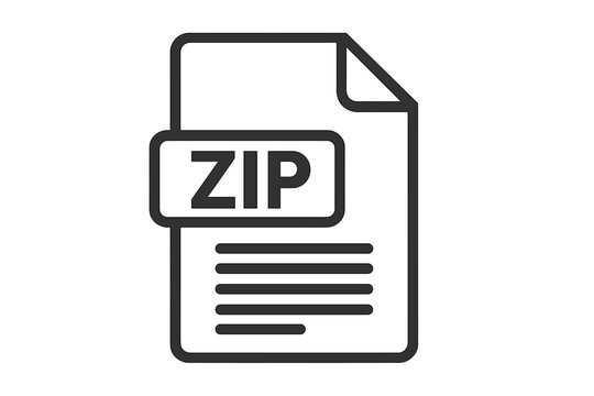 Zip file icon vector illustration. Simple line document symbol with ZIP label. Data compression, archive folder, download, storage, software, file format concept isolated on white