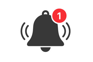 Fototapete - Notification Bell Icon with Red Alert Badge. Vibrating Ringing Bell Symbol for Smartphone, App, and Website Notification, New Message Alert, Alarm Reminder, Modern UI UX Design Element, Isolated