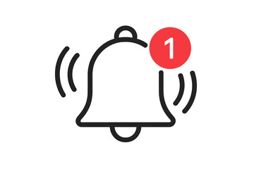 Fototapete - Notification Alert Bell Icon. Ringing Bell with Vibrating Motion and Red Badge for New Message, Alarm, Reminder, App Notification or Alert on Smartphone. Modern Vector Isolated Symbol.