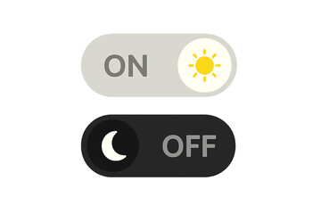 Poster - Modern On Off Toggle Switch Buttons, Light and Dark Day Night Mode UI Switches for Mobile App, Web Design, Animation, Interface Elements, Sun and Moon Icons, User Experience Concept