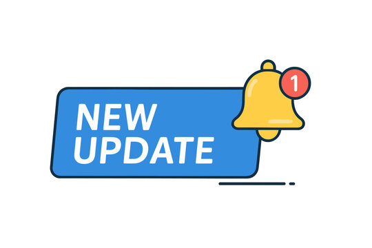 Modern Software Update Notification Banner, Vector Web Interface Alert, Blue Label with New Update Icon, Notification Bell, System Message, Technology Upgrade, User Interface Concept