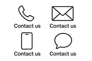 Aufkleber - Minimalist Contact Us Icons Set. Phone, Email, Mobile, and Chat Symbols for Website, App, Social Media. Customer Service Communication Signs. Support Hotline. Black Line Vector Elements Pack