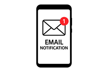 Fototapete - Smartphone screen with one new email notification. Unread message in the inbox. Digital communication technology concept. Mobile phone alert symbol. Vector illustration.