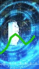 Poster - Animation of graphs and numbers over thai baht sign in illuminating circles