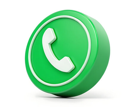 A close up of a green and white phone icon on a white background in a studio shot isolated
