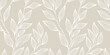 © vik_y - Vector Illustration Background Featuring Elegant Beige and White Leaf Outline Pattern with Seamless Design Suggesting Natural Sophistication and Minimalistic Aesthetics Suitable for Various Projects.