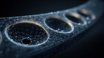 Poster - Microscopic view of carbon foam bubbles expanding within a tennis racket mold, illustrating the lightweight and durable properties of the material