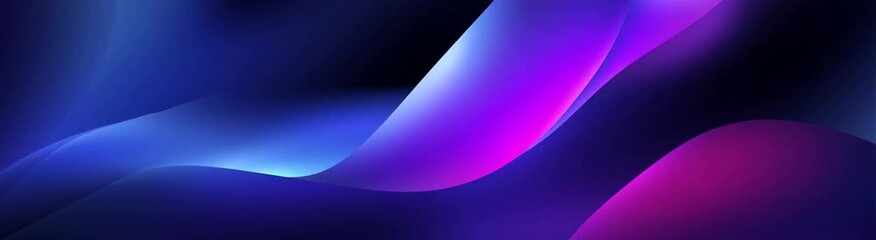 Poster - Abstract background with a blue and purple gradient soft gradients, no shadows, dark blue background, curved shapes, wavy lines, simple shapes, neon lights Generative AI
