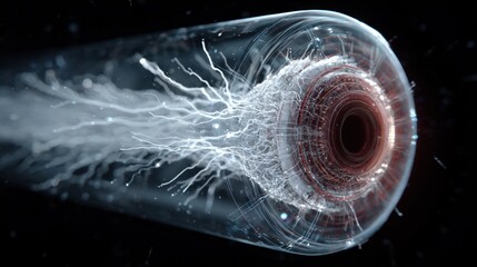 Poster - Visualization of an electric field around an electrospinning nozzle, demonstrating how forces shape the trajectory and formation of ceramic nanofibers