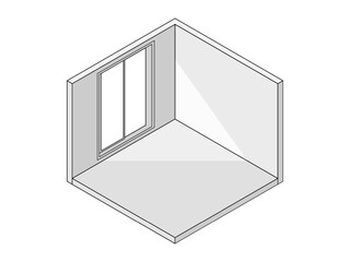 Aufkleber - Isometric empty room vector illustration with a window. Blank box interior design for architectural layout and home decor space.