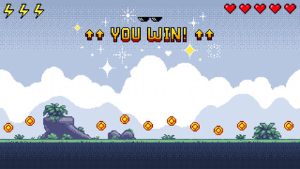 Poster - Pixel art game victory screen with 