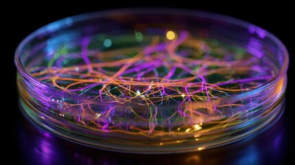 Poster - Colorful biobased polymer materials are being mixed in a petri dish, showcasing vibrant colors and unique textures, indicative of natural, eco friendly ingredients