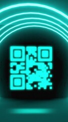 Poster - Animation of flickering qr code over circle neon lights